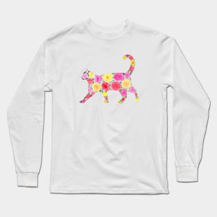 Cat Silhouette with flowers Long Sleeve T-Shirt